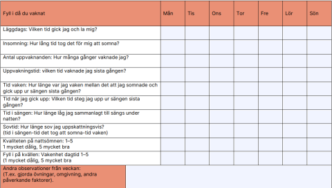 Exempel på sömndagbok